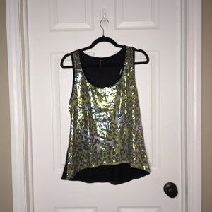 Hybrid Apparel Baby Doll Swing Leopard Sequin Top SZ XL